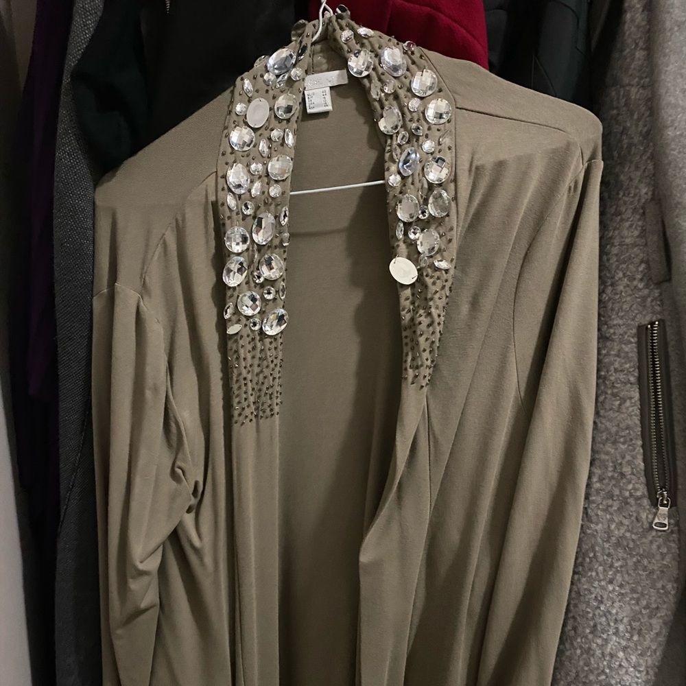 Grey rhinestone long jacket
